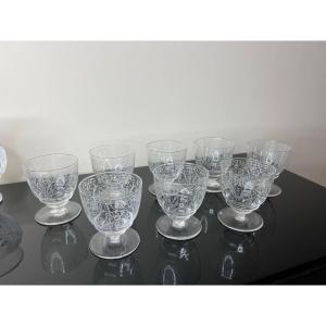 Baccarat , Modèle Lulli , 8 Verres , Gravure à l'Acide.