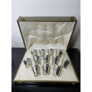 Box Of 12 Solid Silver Liqueur Cups Empire Model