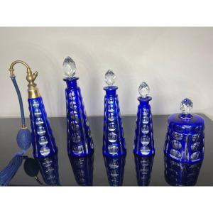 5 Piece Cobalt Blue Cut Crystal Bathroom Set