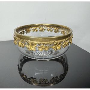 Small Cut Crystal Bowl Or Cup, Acanthus Frieze In Gilded Brass, Style 