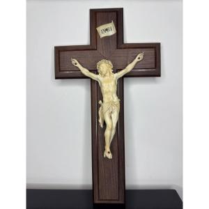 Crucifix Formed Of A Carved Ivory Christ On A Rosewood Cross