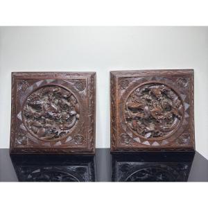 Asian Carved Wood High Relief Dragon Decor