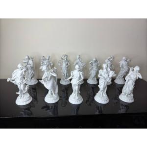 Series Of 12 White Biscuit Statuettes, Representing 12 Months Of The Year