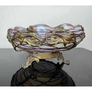 Iridescent Glass Cup Brass Loetz Pallme-könig Bohemia Austria Art Nouveau 19th