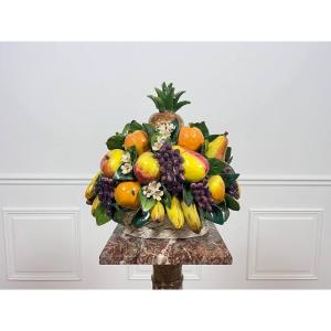 Barbotine Centerpiece Featuring A Fruit Basket