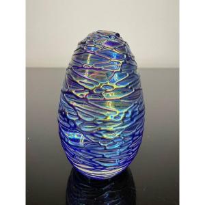 Iridescent Glass Egg Shaped Paperweight Sign