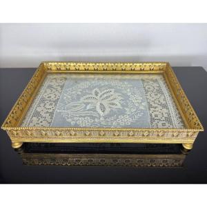 Gilt Bronze Tray, Lace And Embroidery.