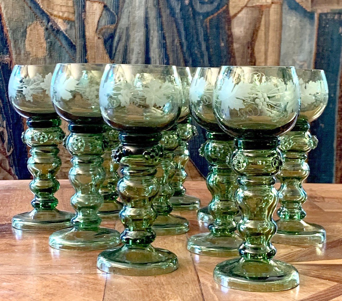 Suite Of 10 Roemer Wine Glasses In Crystal And Glass XIXth Century-photo-2