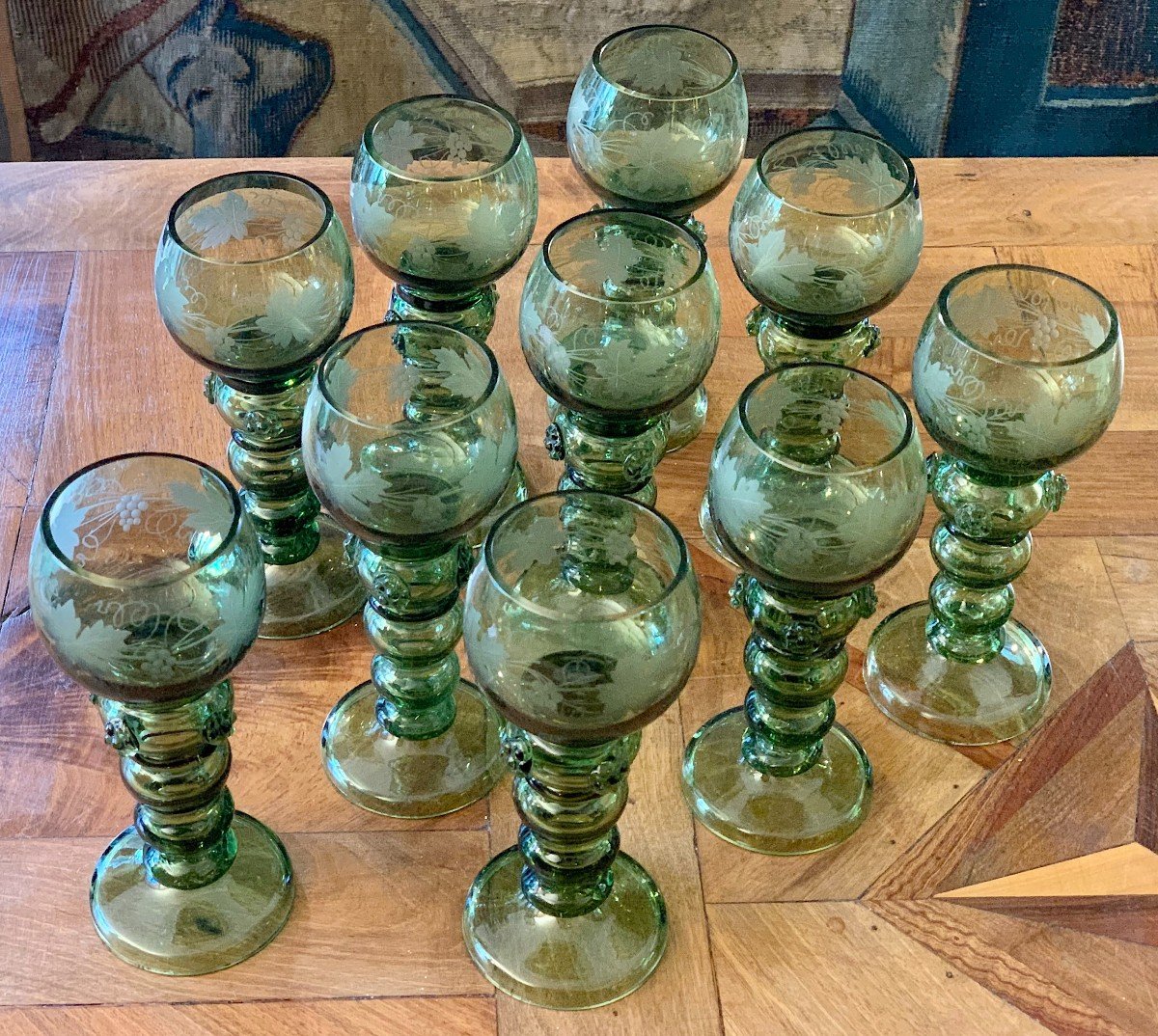 Suite Of 10 Roemer Wine Glasses In Crystal And Glass XIXth Century-photo-4