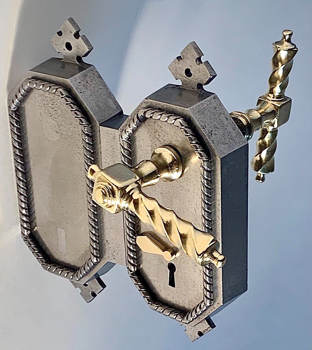 Vertical Interior Door Lock Neo Gothic Style XIXth Century-photo-2