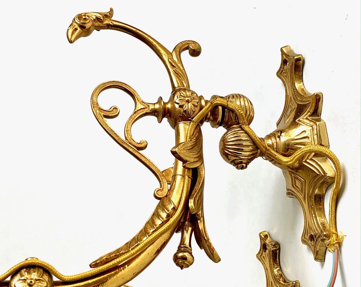 Pair Of 'gas Beak' Sconces In Gilt Bronze Late 19th Century-photo-3