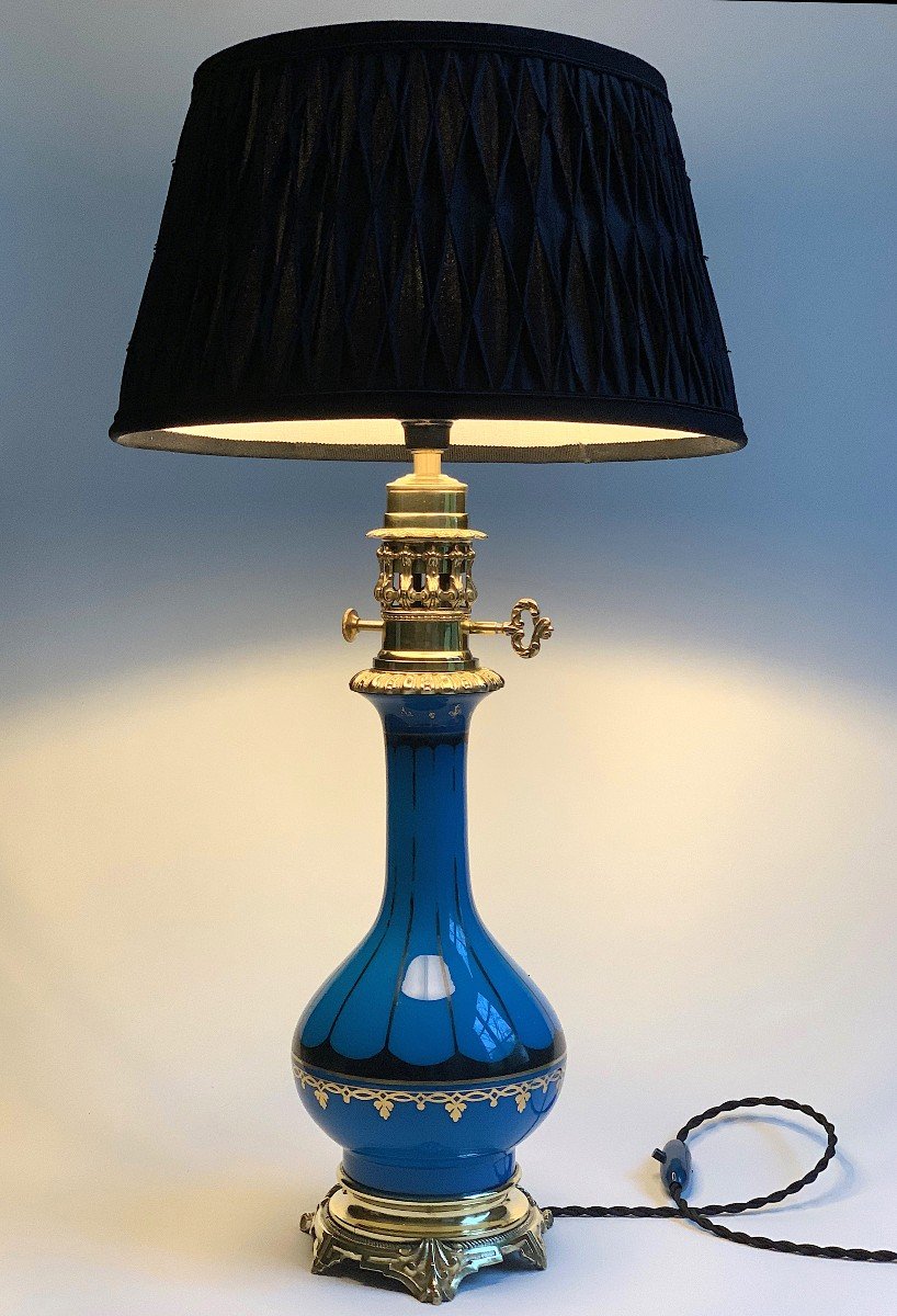 XIXth Century Blue Opaline Lamp-photo-2