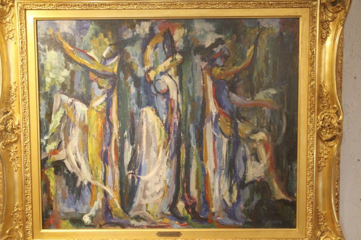 Dance, Oil On Canvas Signed Hélène Azenor, 1910-2010.-photo-2