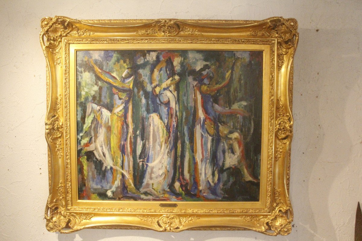 Dance, Oil On Canvas Signed Hélène Azenor, 1910-2010.