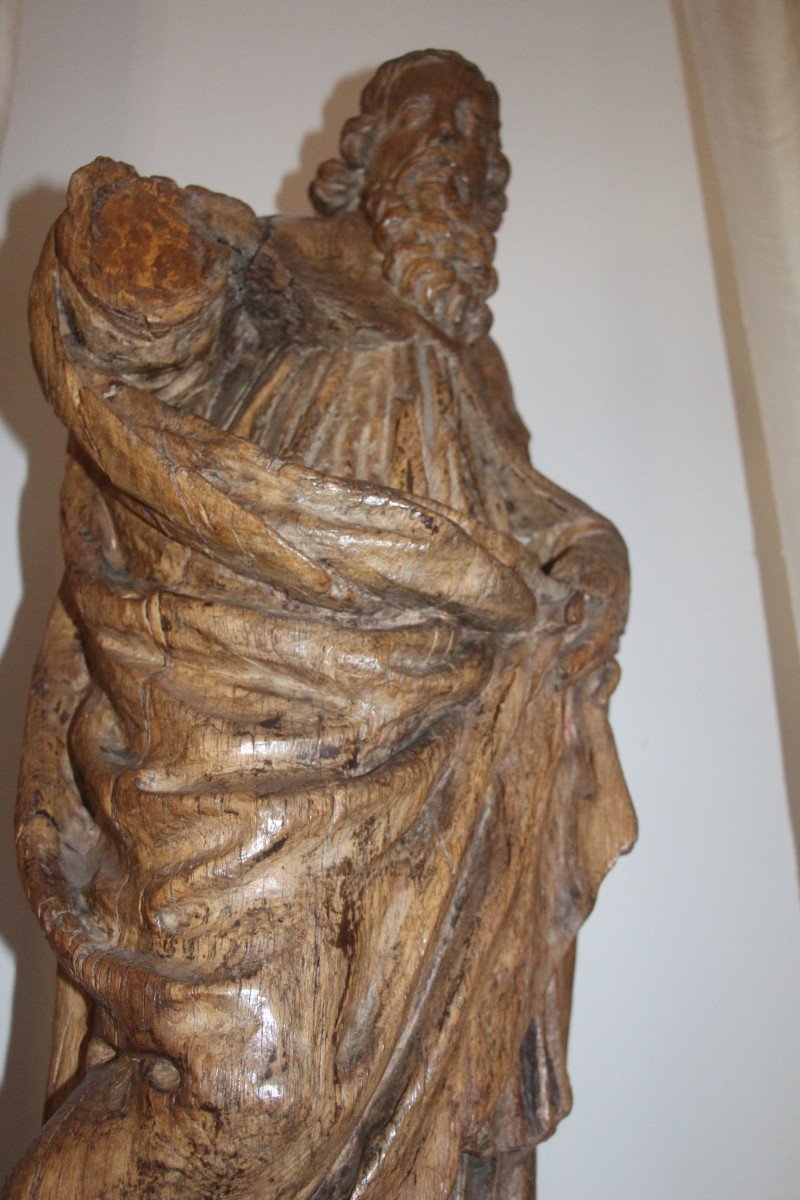 Natural Wood Sculpture Depicting Saint Paul (?), Burgundy, 17th Century Period.-photo-6