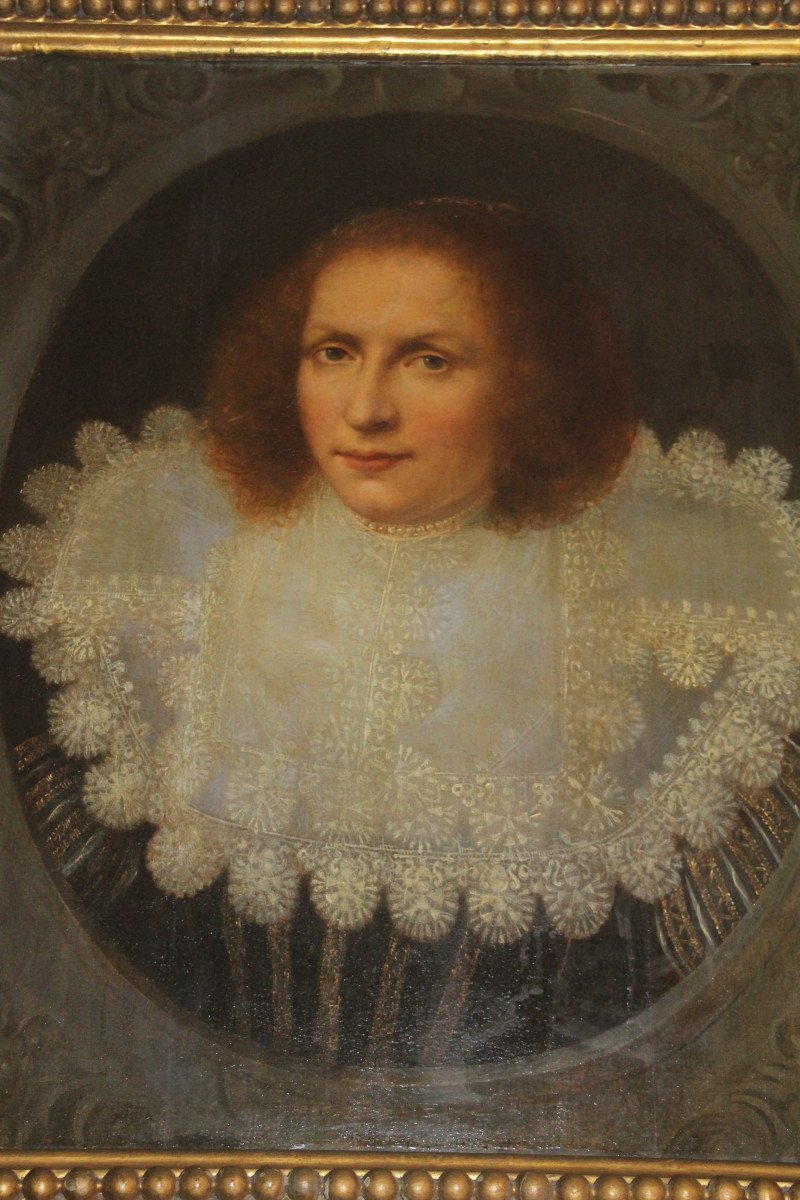 Portrait Of A Lady With A Collar, Oil On Panel, 17th Century Dutch School-photo-3