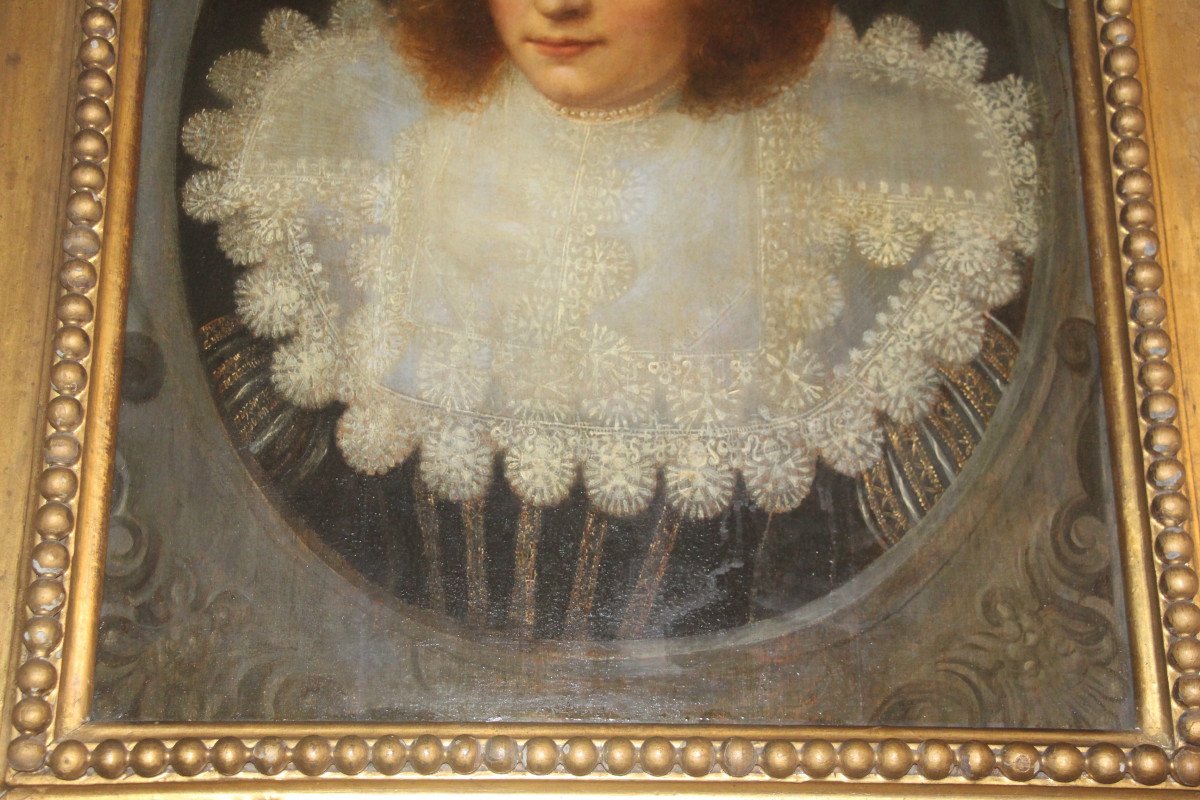 Portrait de dame à la collerette, huile sur panneau, école hollandaise XVIIe-photo-4