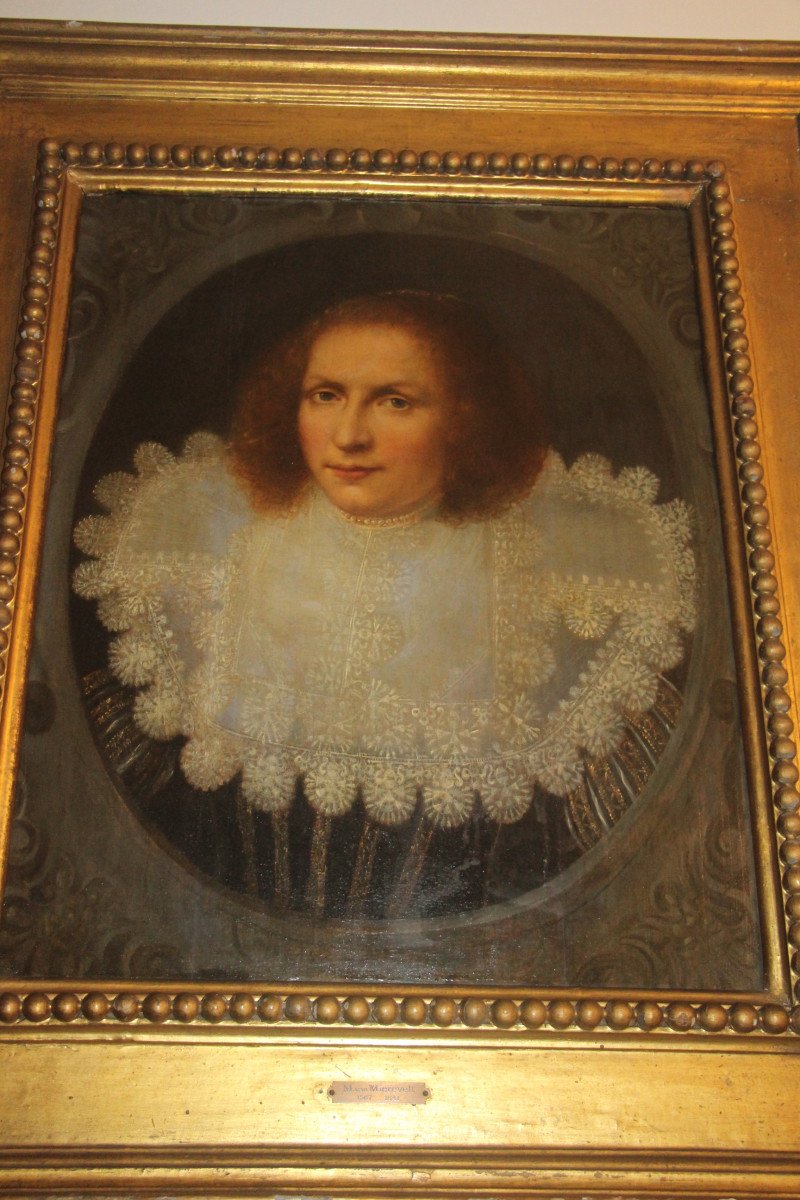 Portrait de dame à la collerette, huile sur panneau, école hollandaise XVIIe-photo-1