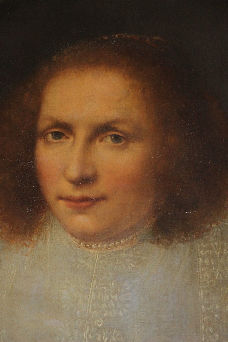 Portrait de dame à la collerette, huile sur panneau, école hollandaise XVIIe-photo-2