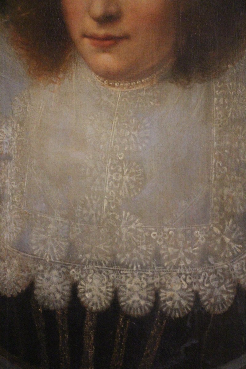 Portrait Of A Lady With A Collar, Oil On Panel, 17th Century Dutch School-photo-4