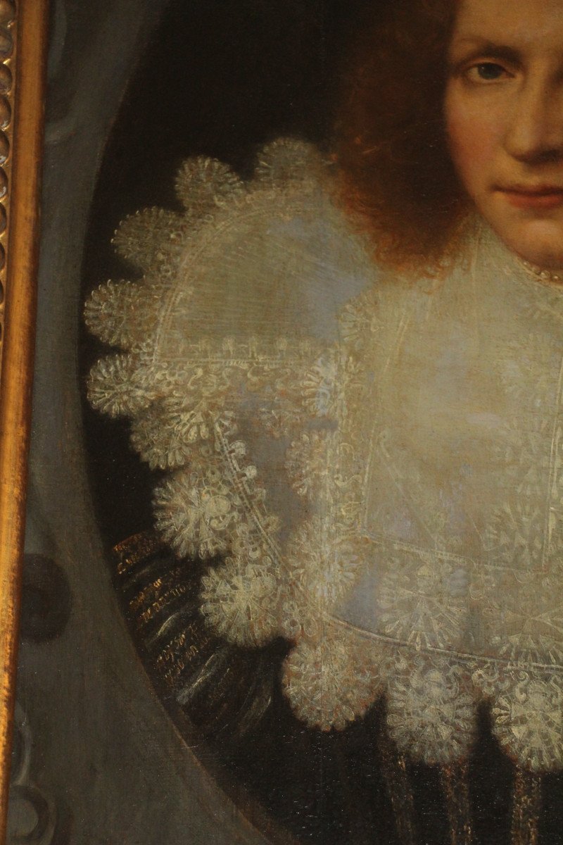 Portrait Of A Lady With A Collar, Oil On Panel, 17th Century Dutch School-photo-6