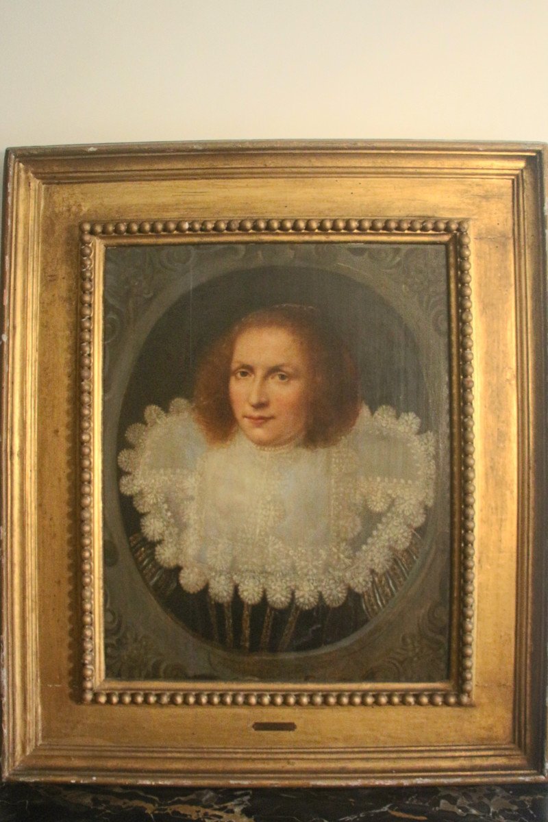 Portrait de dame à la collerette, huile sur panneau, école hollandaise XVIIe