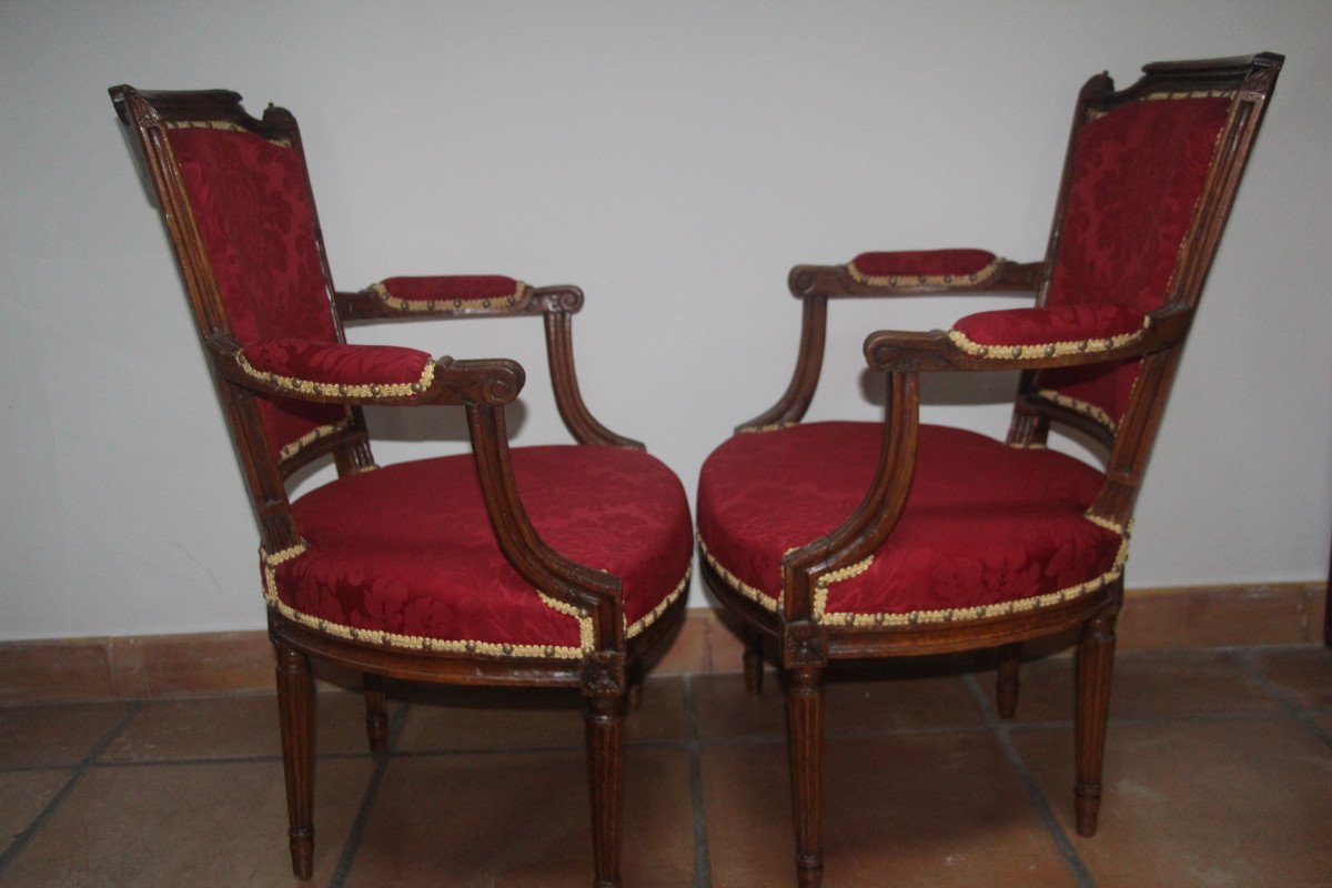 Pair Of Armchairs With Gendarme Hats, Louis XVI Period, 18th Century.-photo-3