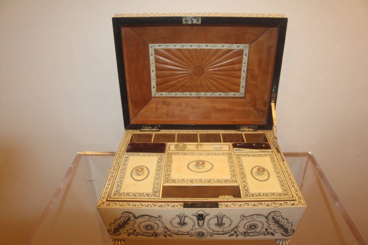 Ivory Work Box, Charles X Period, 19th Century.-photo-4