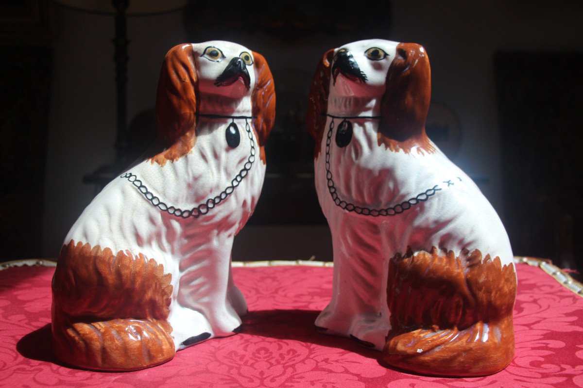 Pair Of Earthenware King Charles Cavaliers, Late 19th Century.-photo-8