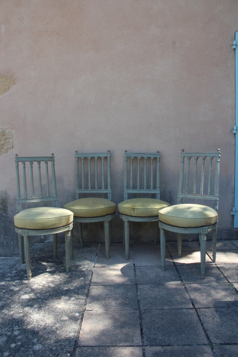 Set Of Four Trianon Gray Lacquered Chairs, Louis XVI Period, 18th Century.-photo-2