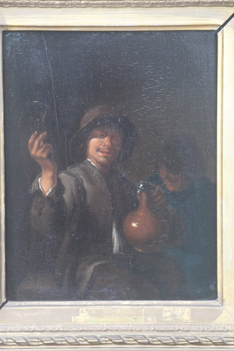 Le buveur de vin, huile sur panneau, attribuée à Adriaen Brouwer, école flamande, XVIIe siècle.-photo-3