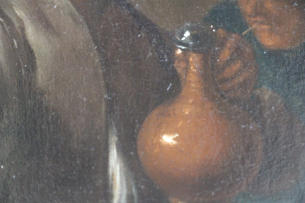 Le buveur de vin, huile sur panneau, attribuée à Adriaen Brouwer, école flamande, XVIIe siècle.-photo-7