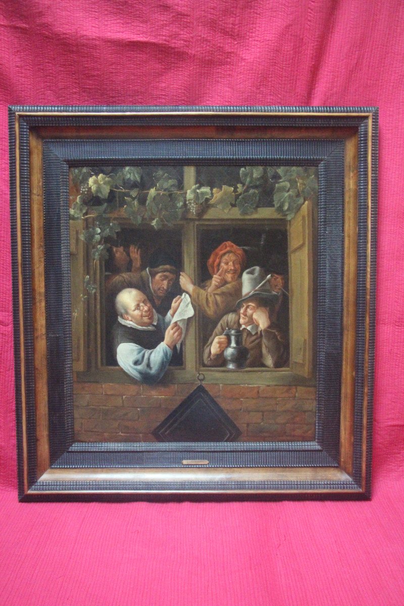 Rhétoriciens à la fenêtre, école hollandaise, XIXe siècle, d'après Jan Steen.