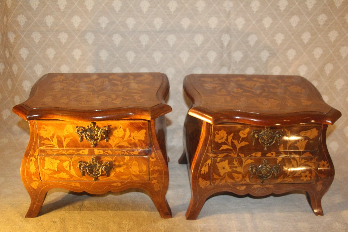 Pair Of Dutch Marquetry Chests Of Drawers, 19th Century.-photo-2