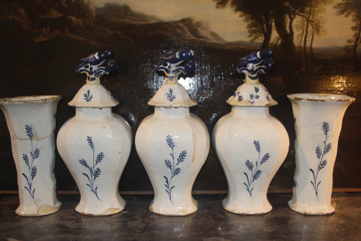 Set Of Five 18th Century Delftware Vases.-photo-2