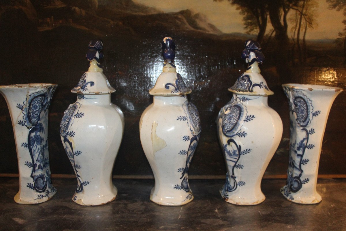 Set Of Five 18th Century Delftware Vases.-photo-3