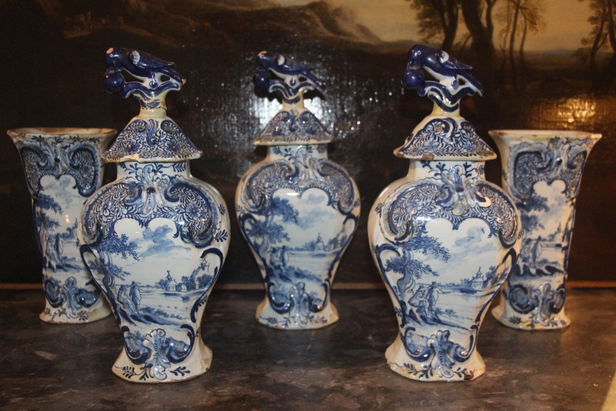 Set Of Five 18th Century Delftware Vases.-photo-4