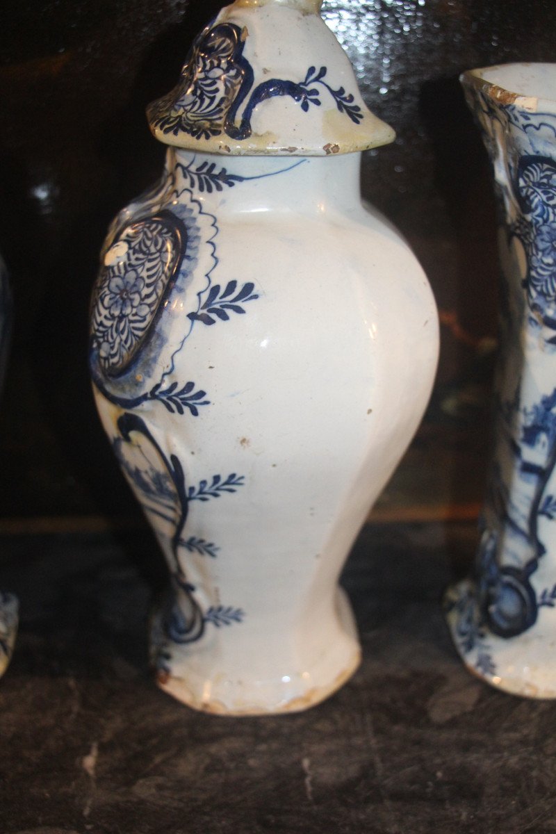 Set Of Five 18th Century Delftware Vases.-photo-6