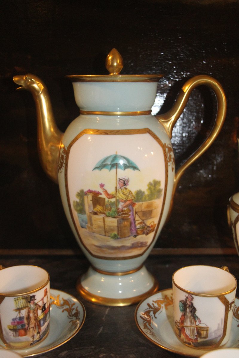 Coffee Service, Paris Porcelain, Signed Camille Le Tallec (1906-1991), 20th Century.-photo-2