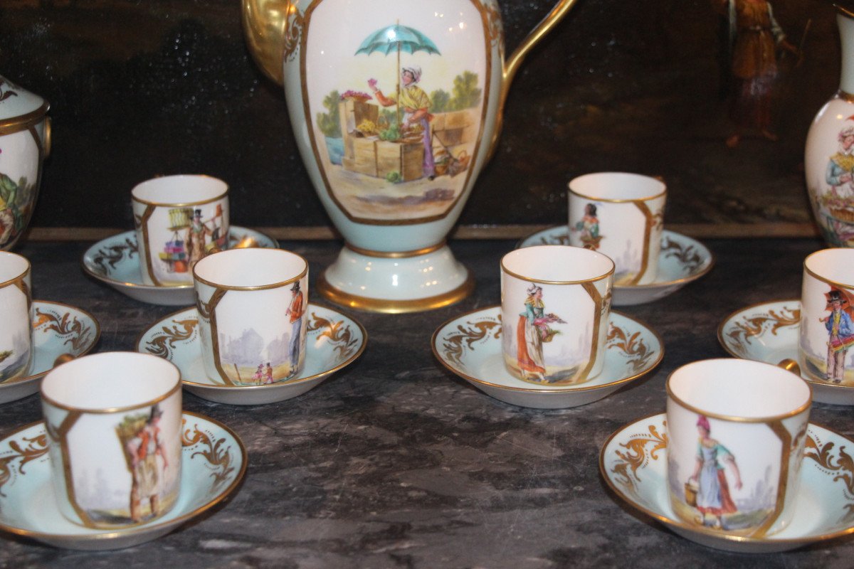 Coffee Service, Paris Porcelain, Signed Camille Le Tallec (1906-1991), 20th Century.-photo-7