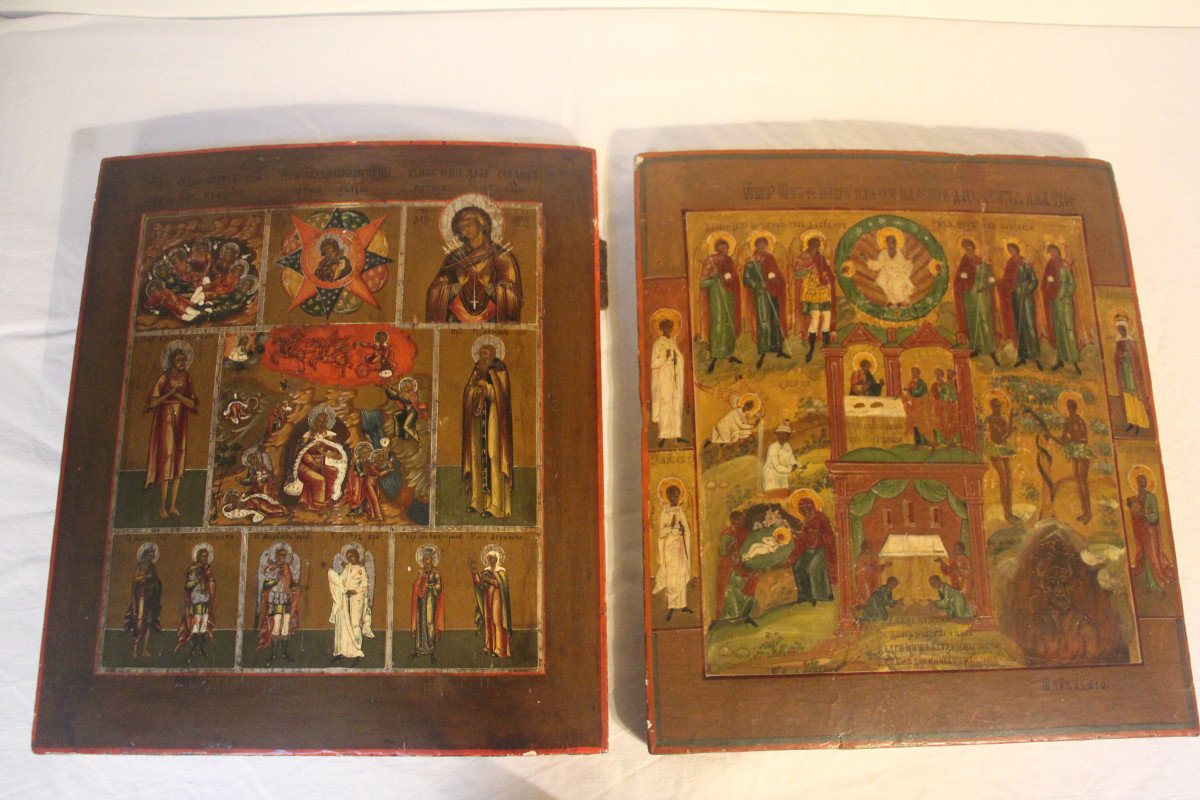 Pair Of Russian Icons, "the Life Of Christ", Early 19th Century.