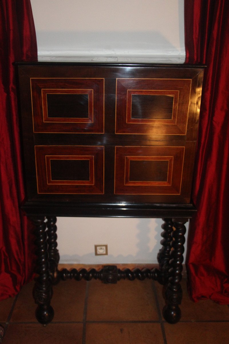 Cabinet And Its Base In Marquetry And Ivory, Holland, 17th Century-photo-1