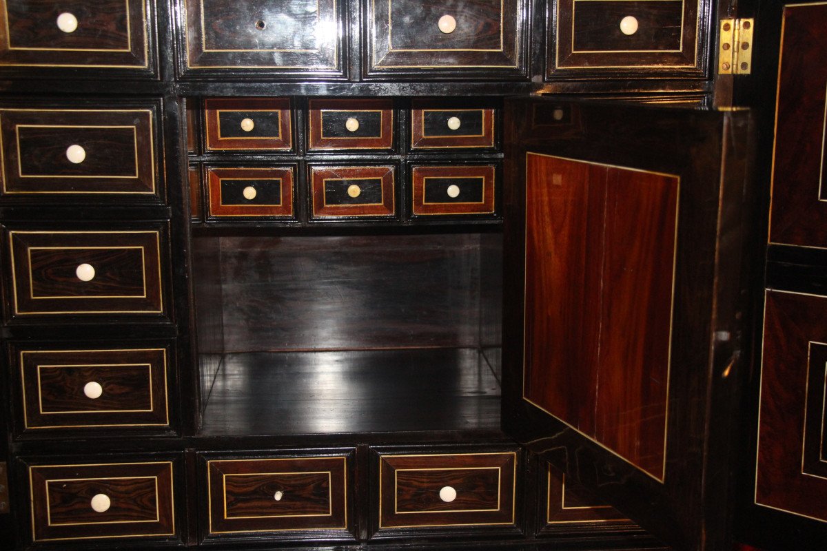 Cabinet And Its Base In Marquetry And Ivory, Holland, 17th Century-photo-2