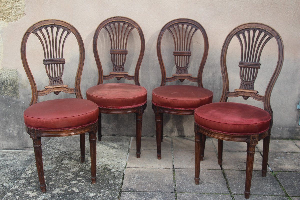 Set Of Four Chairs With Hot Air Balloon Backs, Louis XVI Period, 18th Century.-photo-6