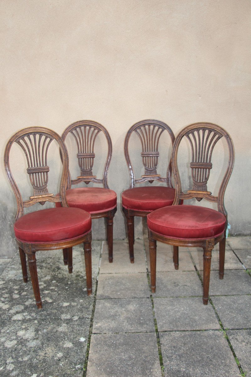 Set Of Four Chairs With Hot Air Balloon Backs, Louis XVI Period, 18th Century.-photo-7