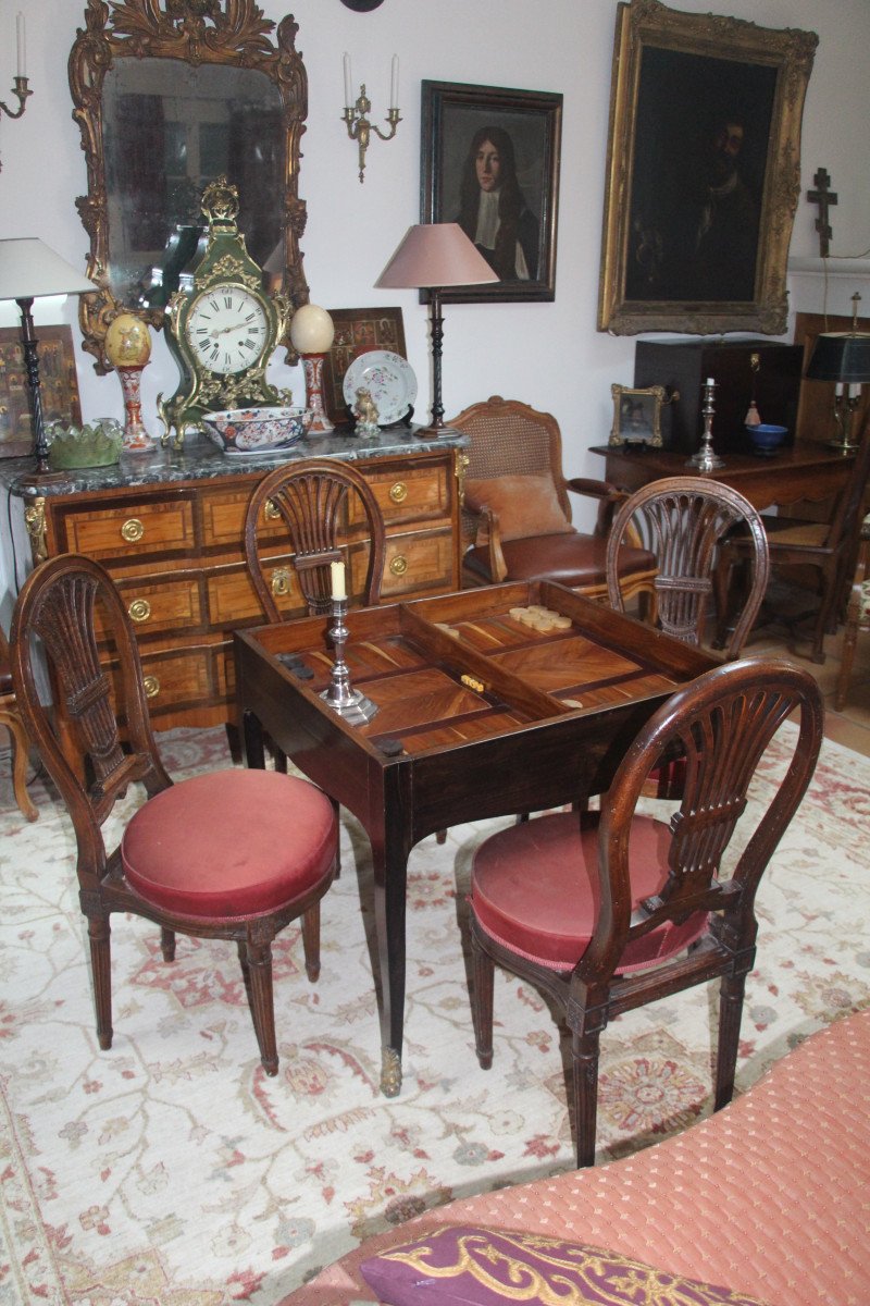 Set Of Four Chairs With Hot Air Balloon Backs, Louis XVI Period, 18th Century.-photo-8