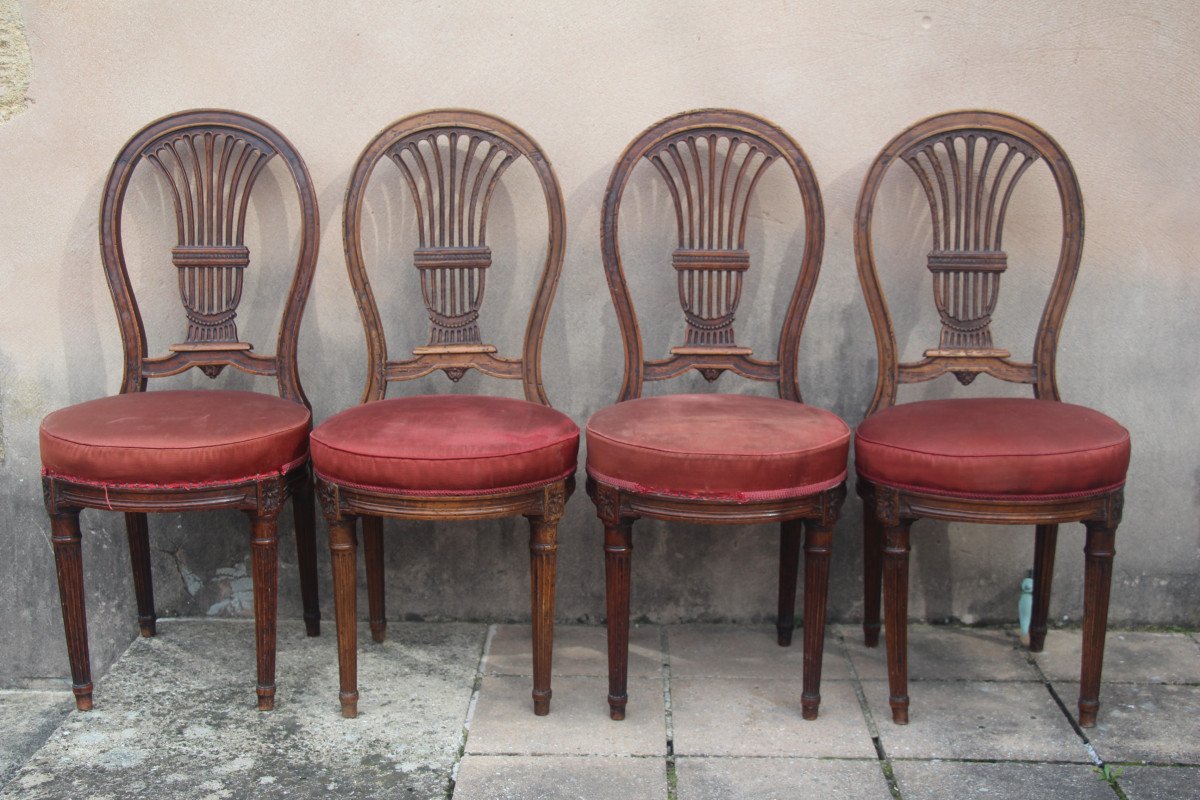 Set Of Four Chairs With Hot Air Balloon Backs, Louis XVI Period, 18th Century.