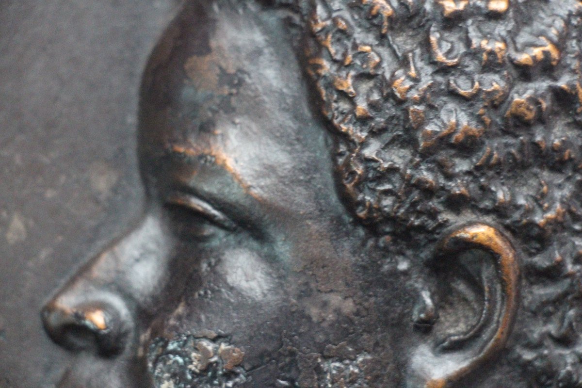 Medallions, Profile Portrait Of A Child In Patinated Plaster, One Signed L.kley (1833-1911), 19th Century.-photo-6