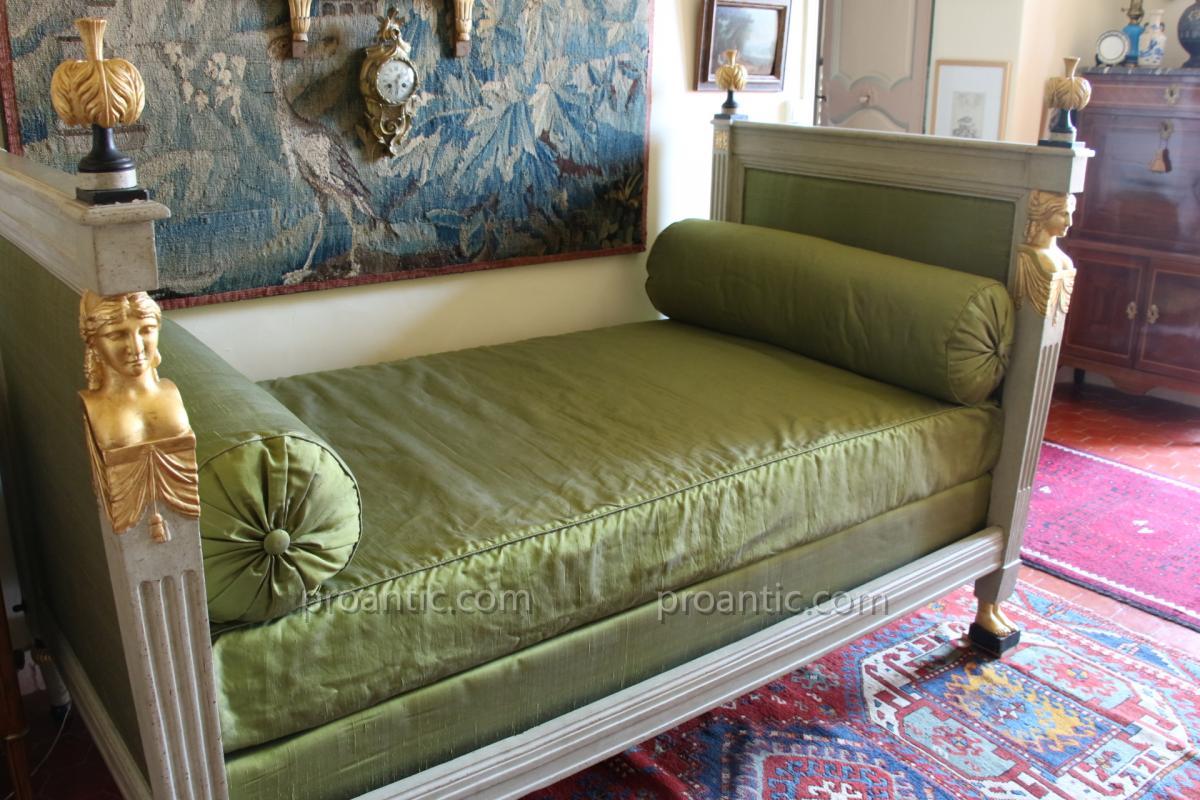 Apparat Bed In Lacquered And Gilded Wood, Transition Louis XVI, Directory, Eighteenth-photo-2