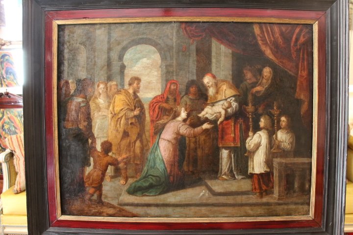 "La présentation au temple", huile sur panneau de cuivre, école italienne, XVII e siècle-photo-7